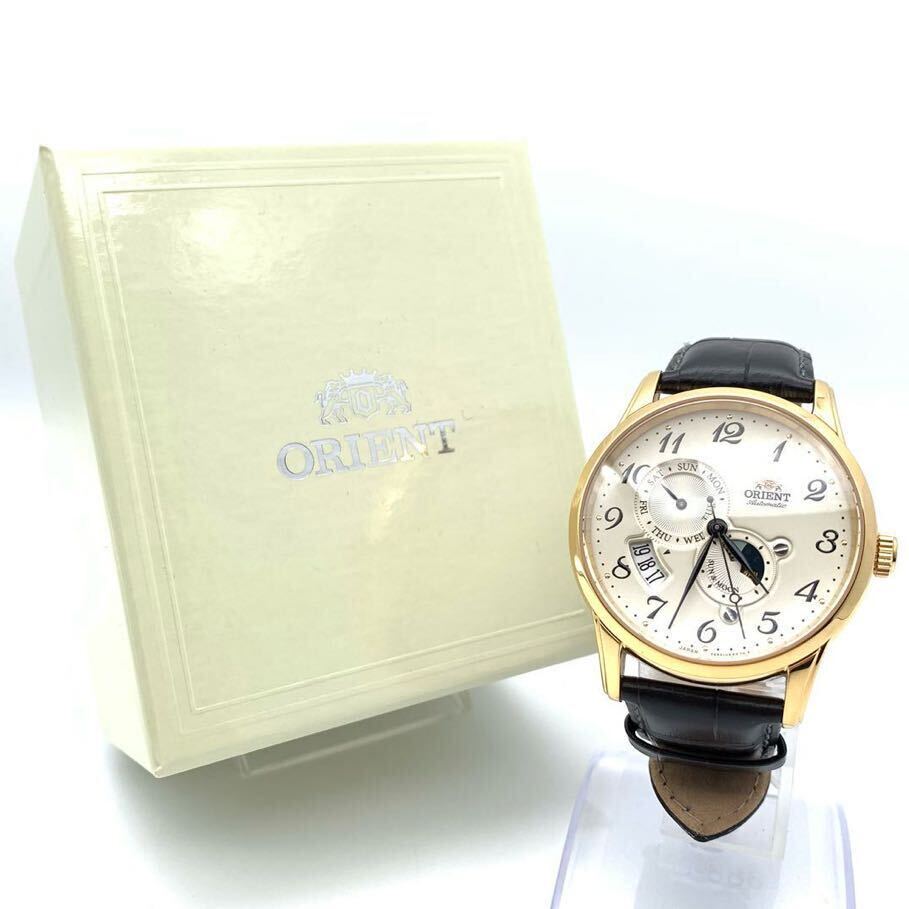 [ beautiful goods ] ORIENT Orient sun & moon F6B2-UAA0 B880342 self-winding watch day date wristwatch Gold color 