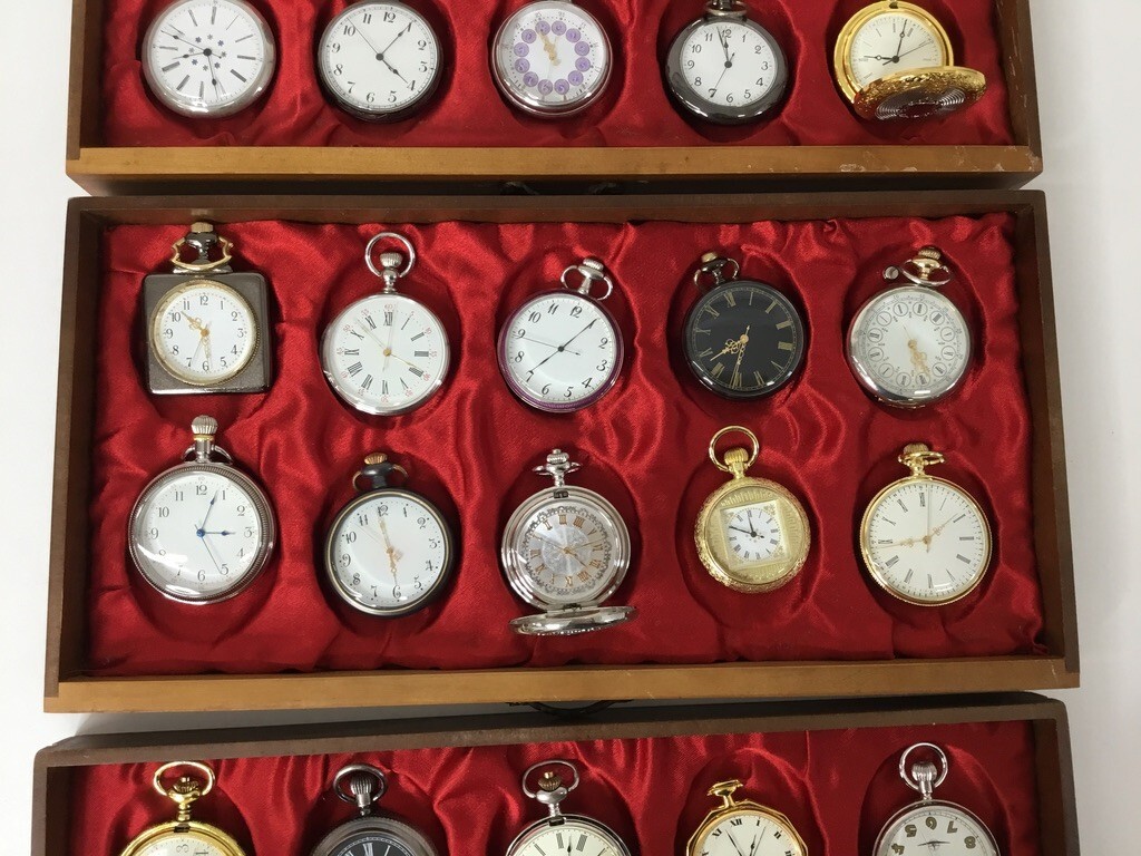 *IS003-100 ③ Hachette /asheto.. old. clock pocket watch collection immovable pocket watch 30 piece special case three step tree box quarts QZ