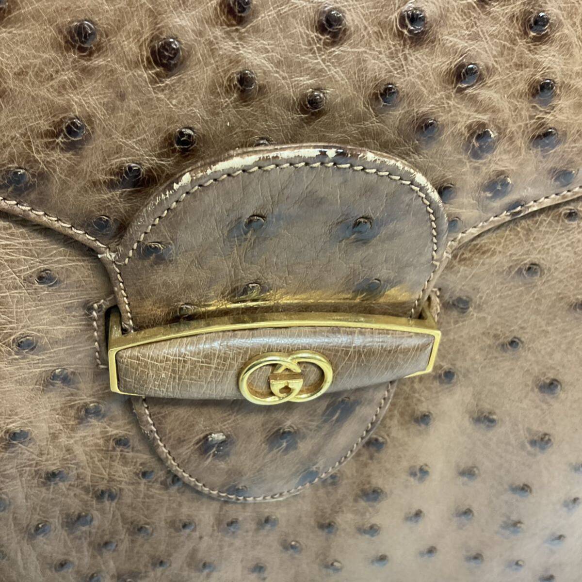 KSB007-100◆ GUCCI／オールドグッチ オーストリッチ ヴィンテージ レザー ブラウン ショルダーバッグ の画像5