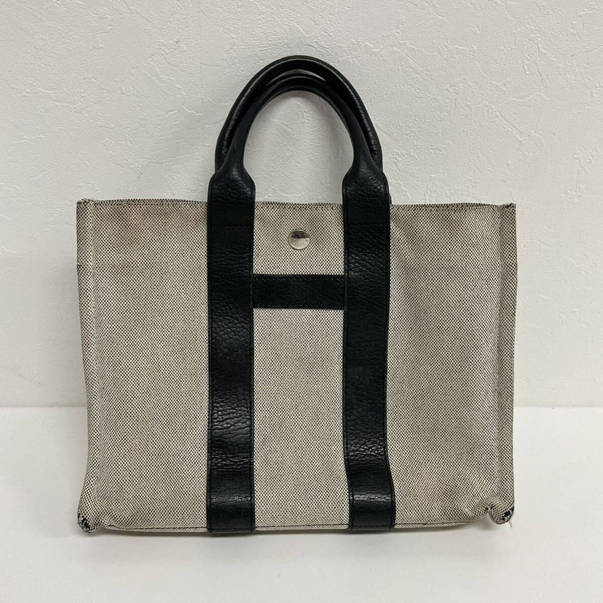 DA0116-80◆HERMES／エルメス サックアーネPM ライトグレー ブラック キャンバス トートバッグ ハンドバッグ 【W29cm×H21.5cm・D6cm】の画像1