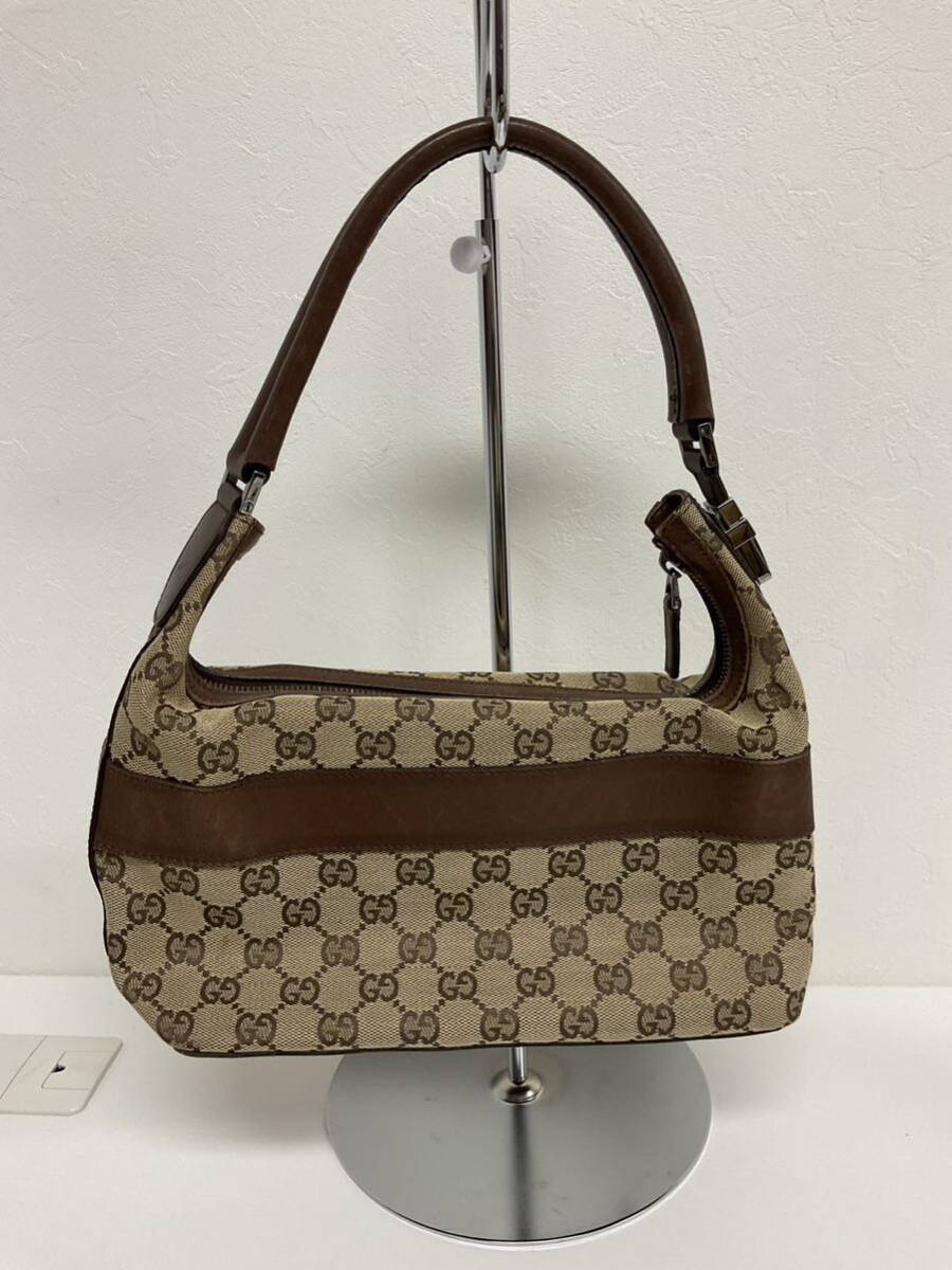 営KZ335-60◆ GUCCI グッチ キャンバス×レザー ブラウン ハンドバッグ 001・4302・001998 _画像2