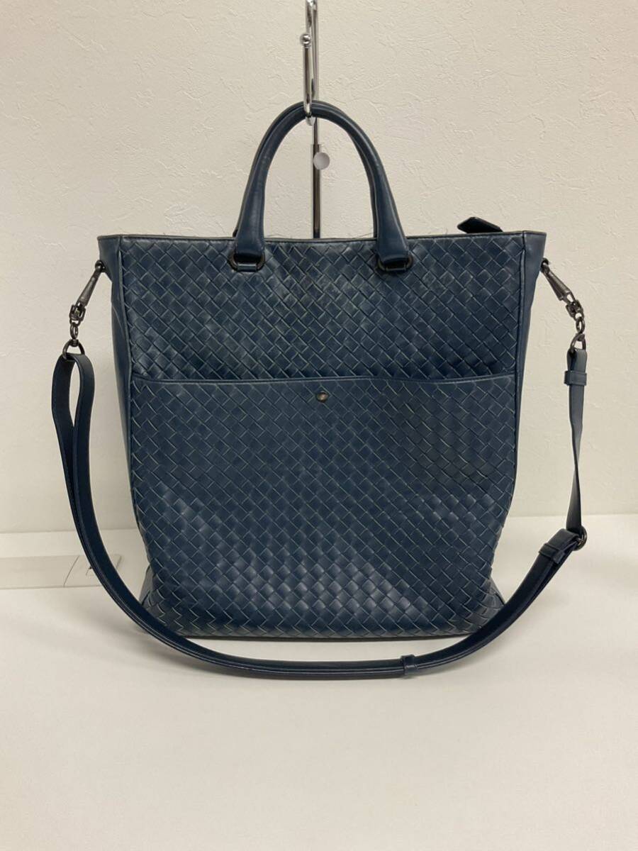 営AD772-100◆ BOTTEGA VENETA ボッテガヴェネタ ネイビー ビジネスバッグ 2WAY ハンドバッグ ショルダーバッグ の画像1