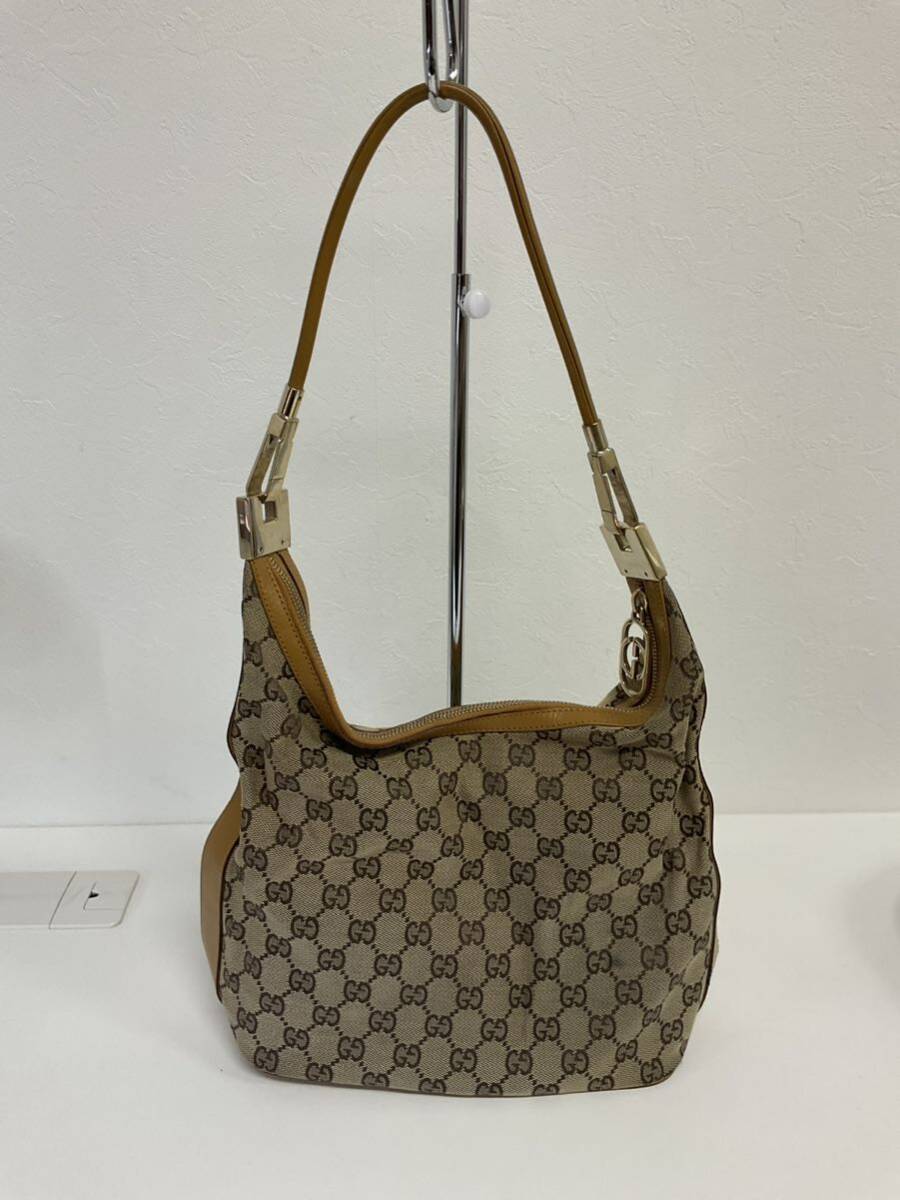 営HS047-80◆ GUCCI グッチ 001・3814・002058 GGキャンバス レザー ベージュ 肩掛けワンショルダーバッグ _画像1