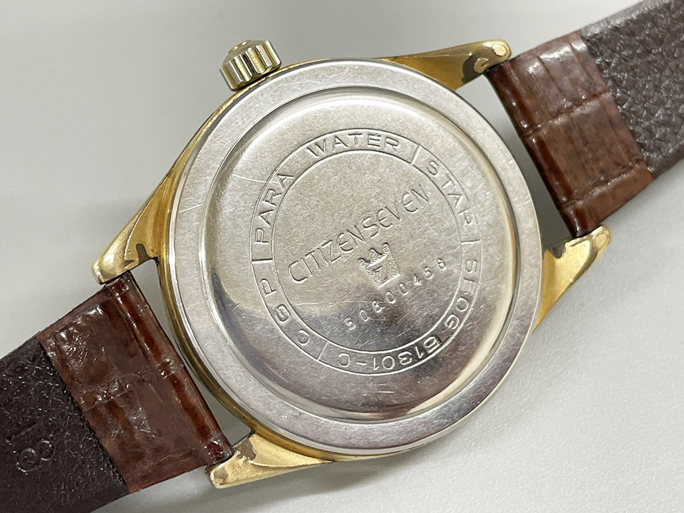 CITIZEN シチズン セブン SEOG 51301-C 金張りケース 23石 ヴィンテージ 手巻き 稼働 デイデイト パラウォーター メンズ 腕時計の画像3