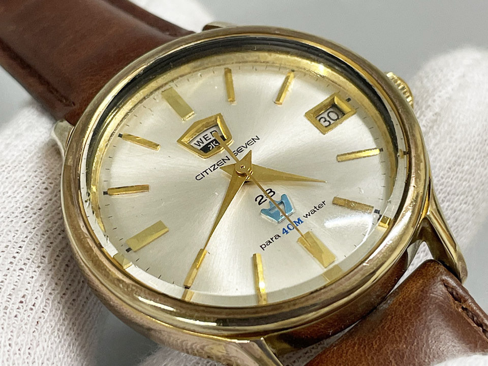 CITIZEN シチズン セブン SEOG 51302-C 金張りケース 23石 ヴィンテージ 手巻き 稼働 デイデイト パラウォーター メンズ 腕時計の画像2