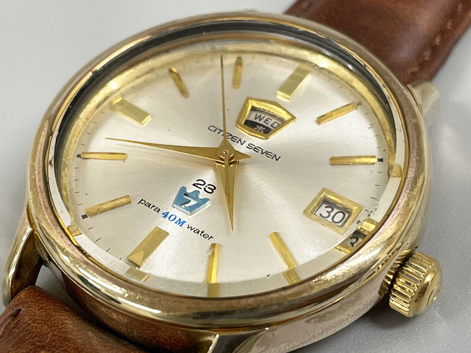 CITIZEN シチズン セブン SEOG 51302-C 金張りケース 23石 ヴィンテージ 手巻き 稼働 デイデイト パラウォーター メンズ 腕時計の画像4
