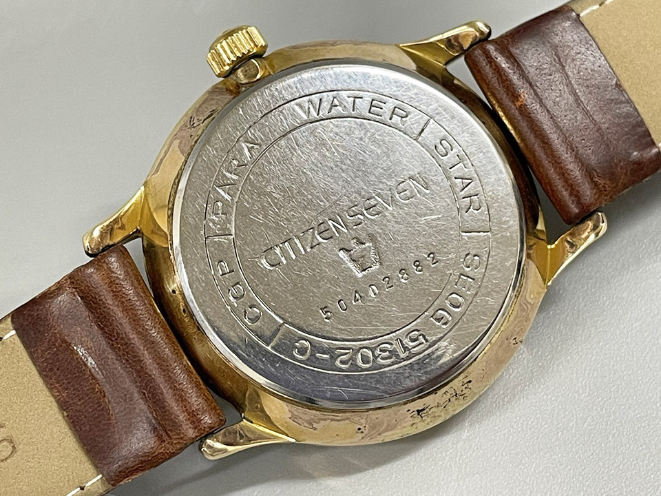 CITIZEN シチズン セブン SEOG 51302-C 金張りケース 23石 ヴィンテージ 手巻き 稼働 デイデイト パラウォーター メンズ 腕時計の画像9