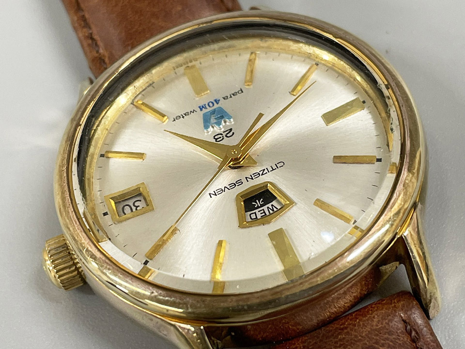 CITIZEN シチズン セブン SEOG 51302-C 金張りケース 23石 ヴィンテージ 手巻き 稼働 デイデイト パラウォーター メンズ 腕時計の画像3