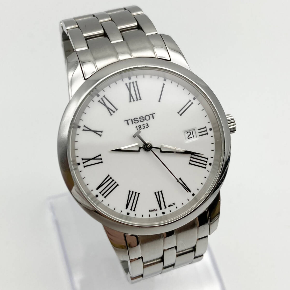 1円 稼働品 TISSOT 1853 Classic Dream JUNGFRAUBAHN ティソ クラシック ドリーム ユングフラウ メンズ クォーツ 腕時計 白文字盤 IR6207の画像2