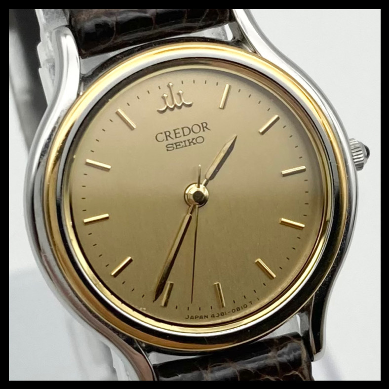 1円 稼働品 SEIKO CREDOR セイコー クレドール 4J81-0A60 18KT ゴールド文字盤 クォーツ レディース 腕時計 ヴィンテージ AS0014の画像1