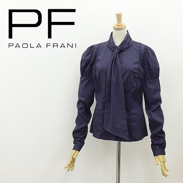 *PAOLA FRANI Paola Frani stretch bow Thai shirt blouse navy blue navy 42