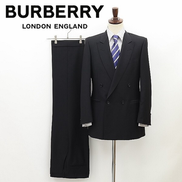◆BURBERRYS バーバリー モヘヤ混 ダブル スーツ セットアップ 黒 ブラック YA6_画像1