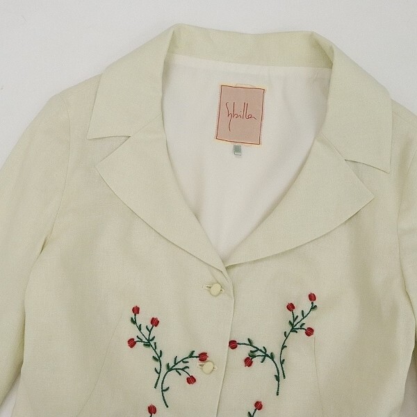 *Sybilla Sybilla linen. cotton 7 minute sleeve flower flower embroidery jacket ivory M