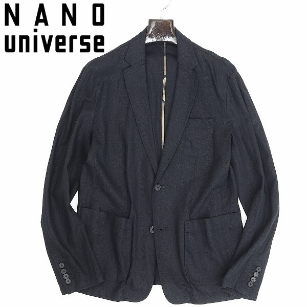 ◆NANO universe ナノ ユニバース リネン＆レーヨン 2釦 アンコン ジャケット 黒 ブラック L_画像1