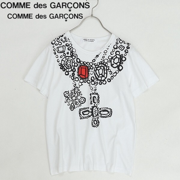 ◆COMME des GARCONS コムコム コムデギャルソン 手書きビジュープリント コットン 半袖 Tシャツ 白 ホワイト_画像1