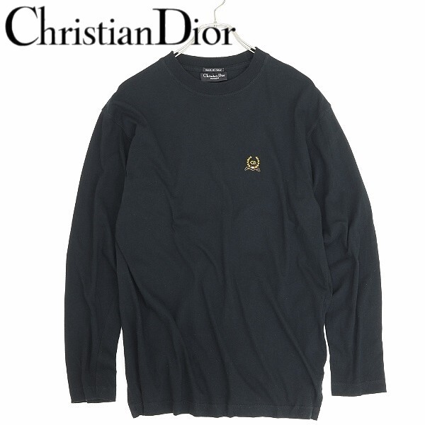 Vintage *Christian Dior MONSIEUR Christian Dior Logo эмблема вышивка хлопок футболка с длинным рукавом cut and sewn чёрный черный 48