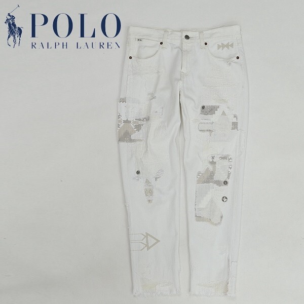  domestic regular goods *POLO RALPH LAUREN Polo Ralph Lauren ASTOR SLIM BOYFRIEND damage processing embroidery Denim pants jeans eggshell white 26