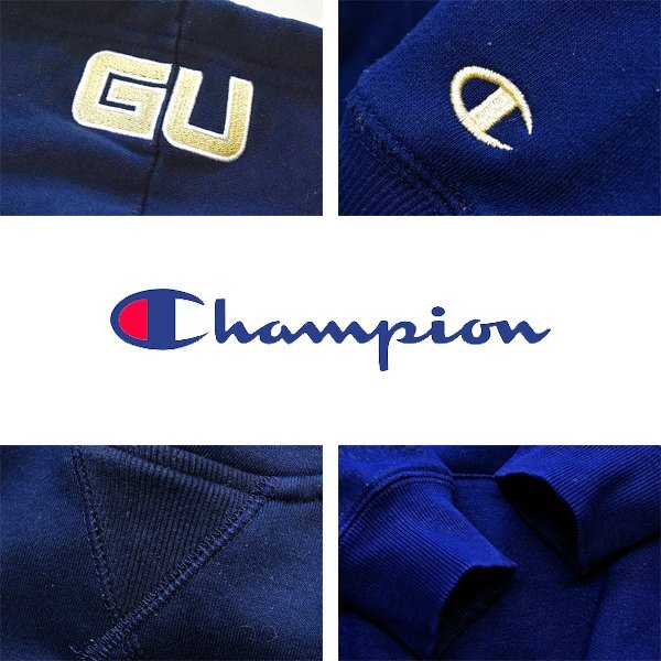 1 point thing * Champion front V navy blue college embroidery sweat Parker old clothes men's ML lady's / American Casual 90s Street used USA brand sweatshirt 372347