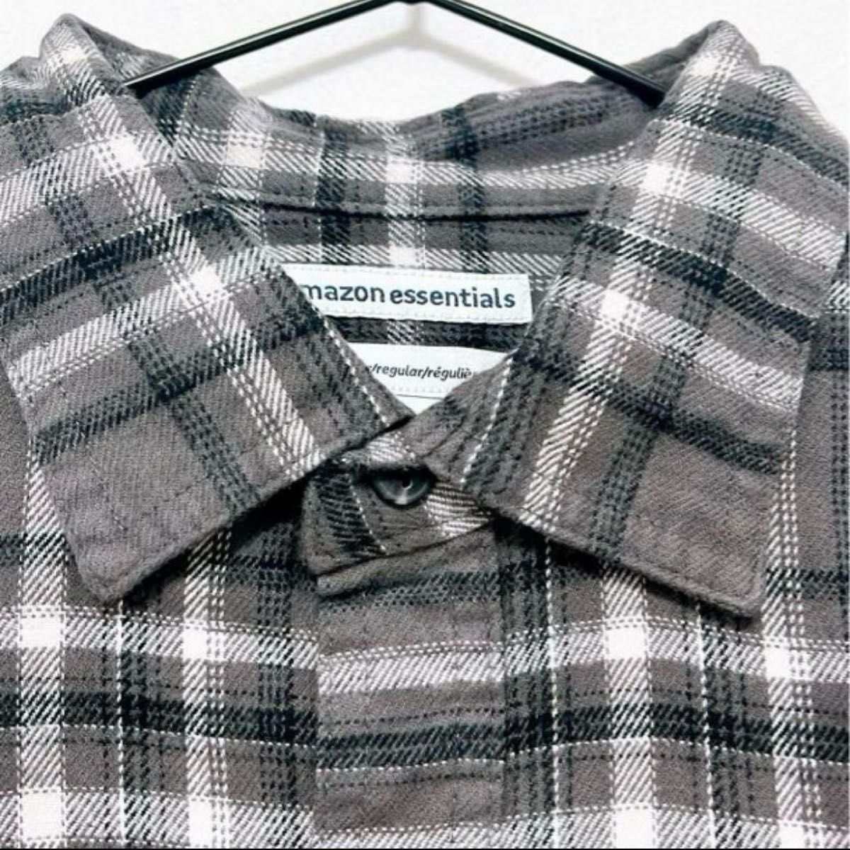 Amazon Essentials フランネルシャツ ネルシャツ シャツ 長袖 メンズ L 羽織 グレー チェック