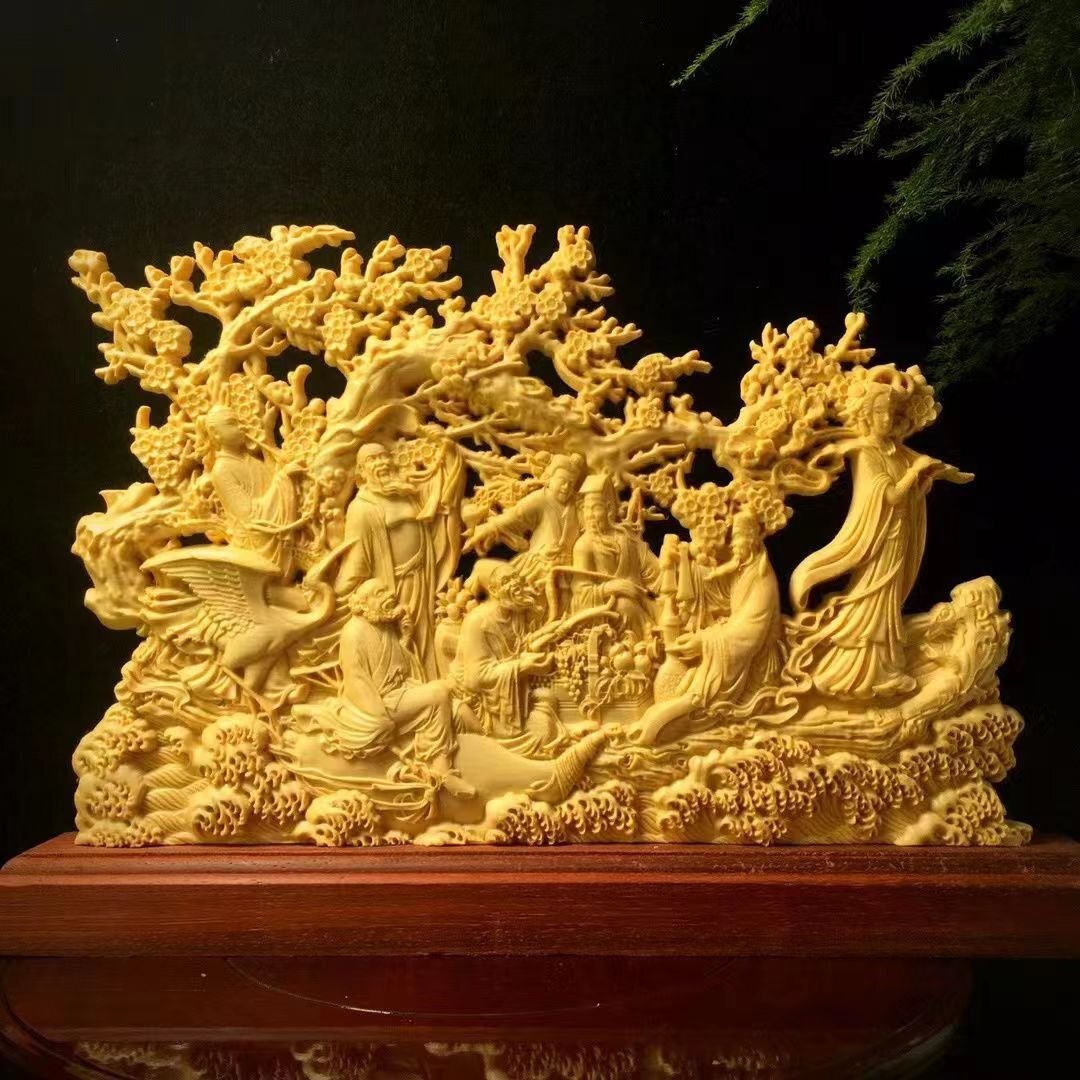 精密細工★ 彫刻八仙が海を渡る神像の置物 贈り物 ★崖柏木の画像2