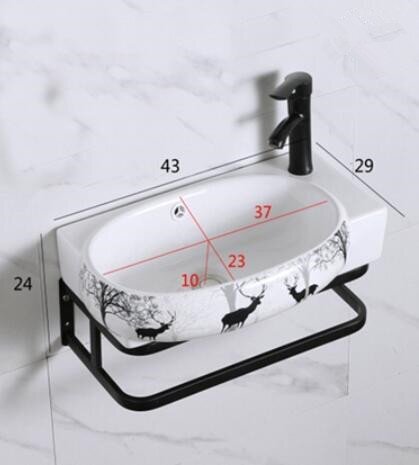 手洗器 洗面器 家庭用壁掛け式 トイレ レトロ ブラック 芸術 アイデア 混合水栓（蛇口・排水ホース付き）の画像2