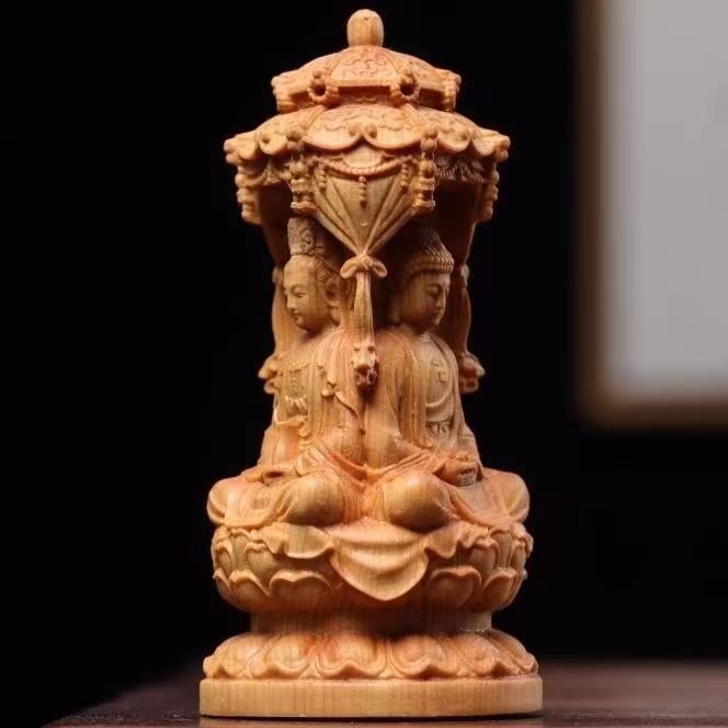  tree carving Buddhist image three surface .. three . seat image .... three .(.. sound bodhisattva .... ground warehouse bodhisattva image ) sculpture Buddhism industrial arts 