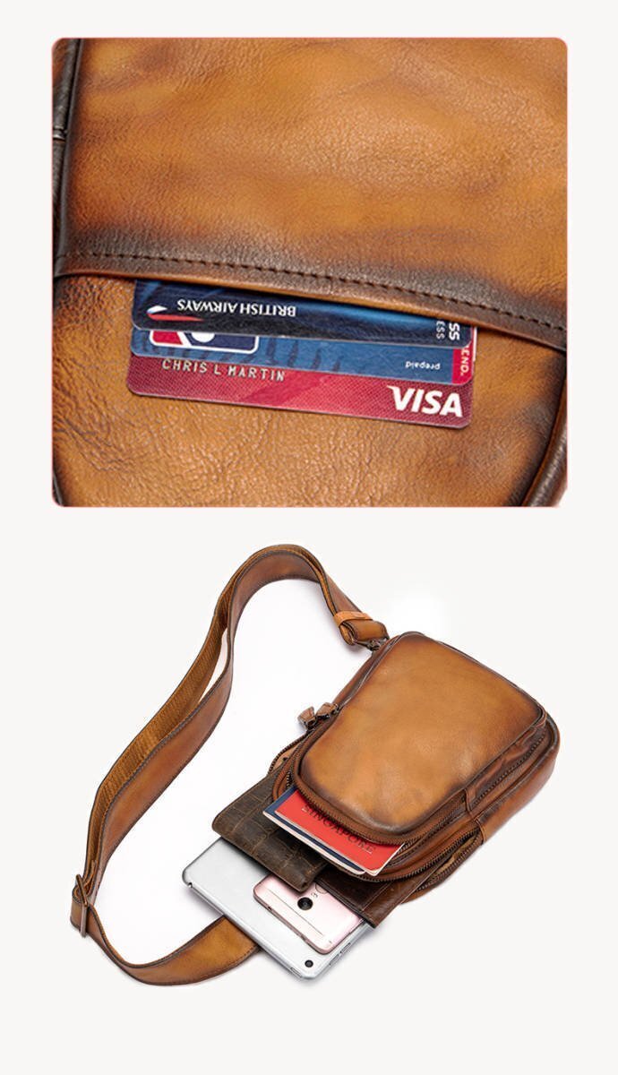 新入荷★レザー ボディバッグ メンズ 本革 レザー ワンショルダーバッグ 牛革 斜めがけ ブラウン iPad mini対応 カジュアル自転車鞄