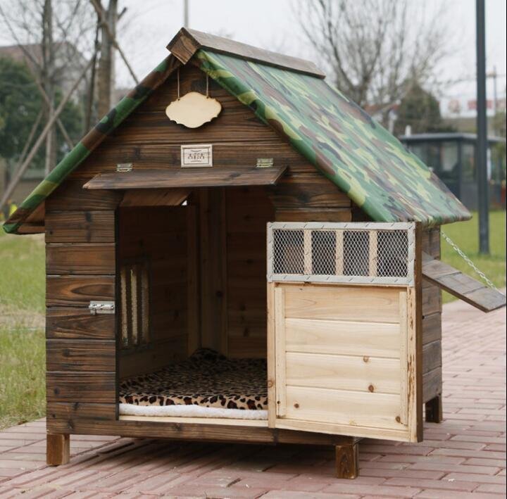 屋外用 耐候性 木製 天然木 犬小屋 ペットハウス ドッグハウス 犬舎 三角屋根 脚付き 中小型犬 通気性 組み立て 夏は涼しく冬は暖かいの画像1