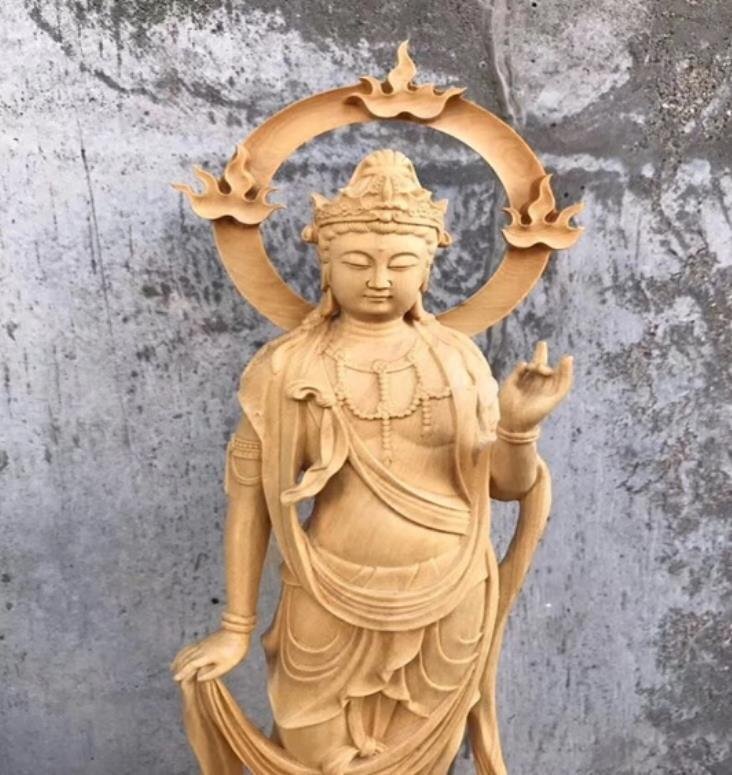 国内稀少★極上の木彫 仏教美術 精密彫刻 仏像 手彫り 極上品 大勢至菩薩像の画像3