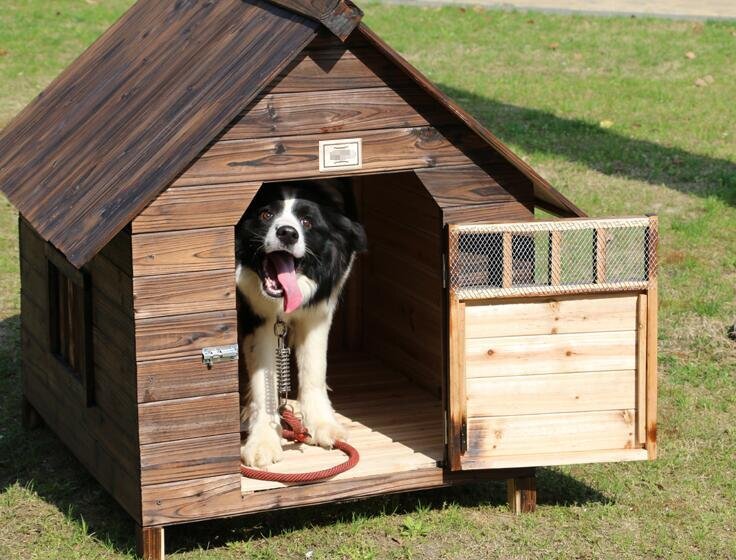 屋外用 耐候性 木製 天然木 犬小屋 ペットハウス ドッグハウス 犬舎 三角屋根 脚付き 中小型犬 通気性 組み立て 夏は涼しく冬は暖かいの画像2