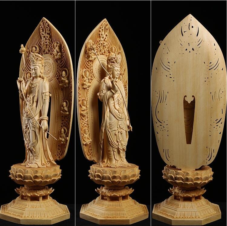  total hinoki cypress material Buddhism handicraft tree carving Buddhism precise sculpture finest quality goods ... finishing goods sunlight . sound bodhisattva . image height 43cm