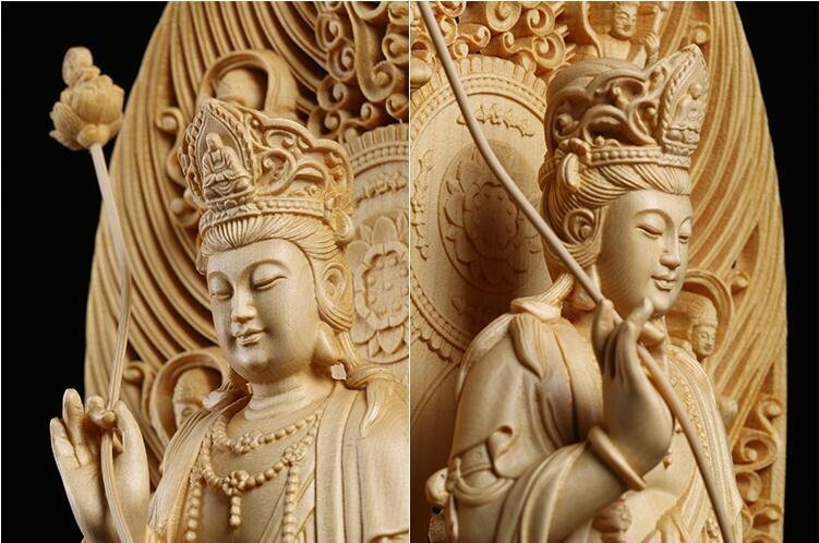  total hinoki cypress material Buddhism handicraft tree carving Buddhism precise sculpture finest quality goods ... finishing goods sunlight . sound bodhisattva . image height 43cm