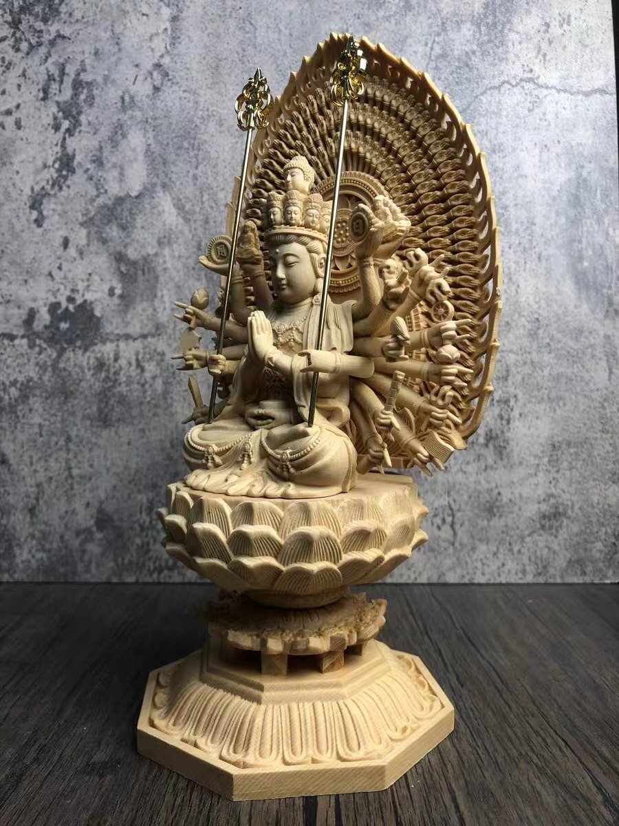  very popular * tree carving Buddhist image thousand hand . sound bodhisattva . sound image hinoki cypress tree sculpture handicraft ... finishing goods 