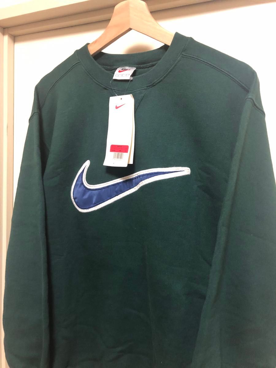 NIKE 90s 新品未使用 ナイキ スウェット トレーナー 白タグ メンズ 古着 グリーン スウッシュ スウォッシュ センター