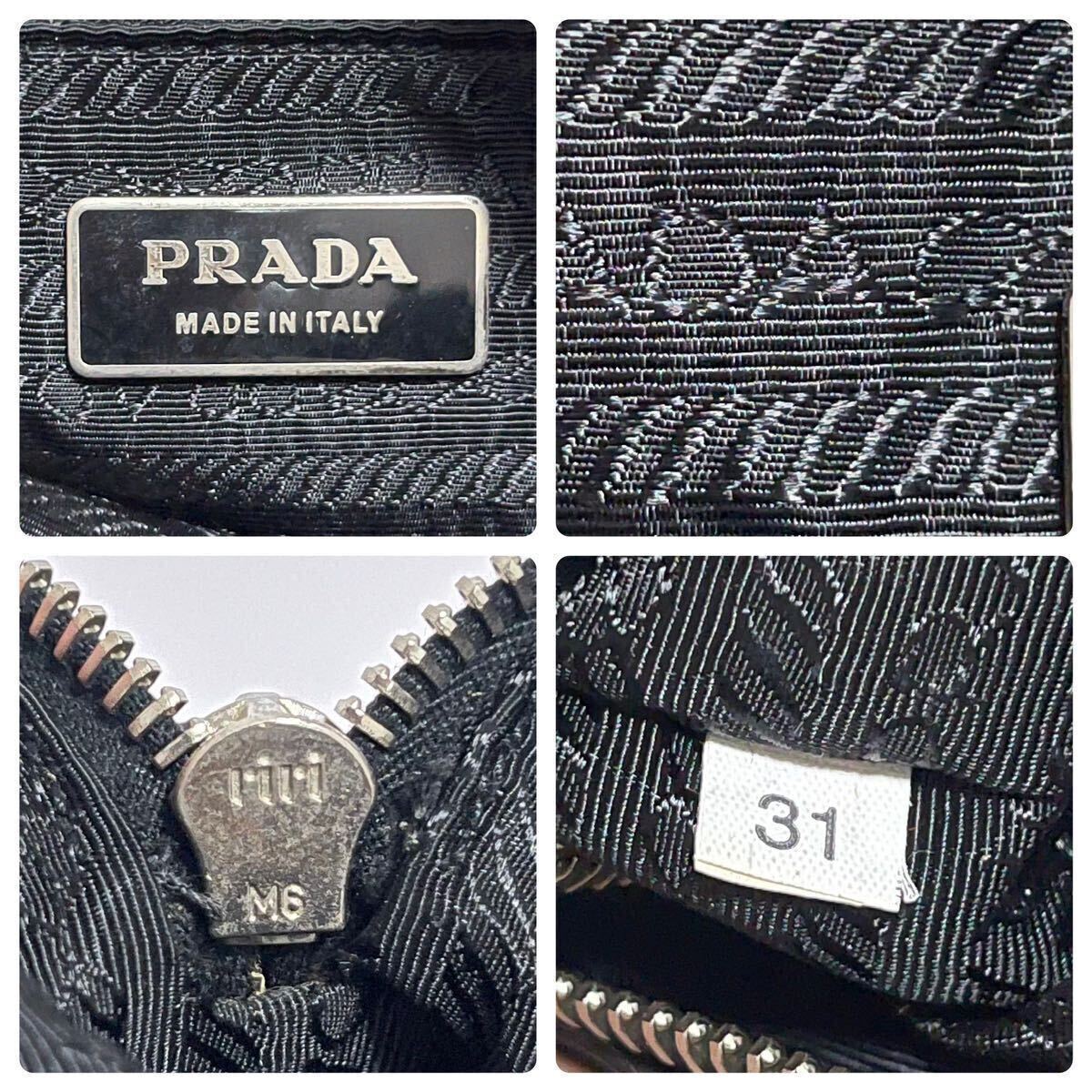 1円 ◎ PRADA プラダ ワンショルダーバッグ ハンドバッグ アクセサリーポーチ ナイロン サフィアーノレザー ブラック 黒 三角ロゴプレート