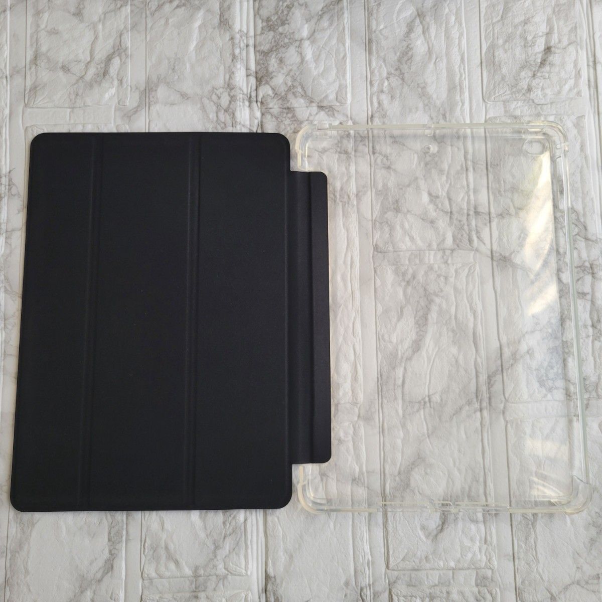 iPad Air2 用 カバー ケース 背面透明 スマートカバー 耐衝撃 ソフト フレーム オートスリープ リッチ ブラック 黒 
