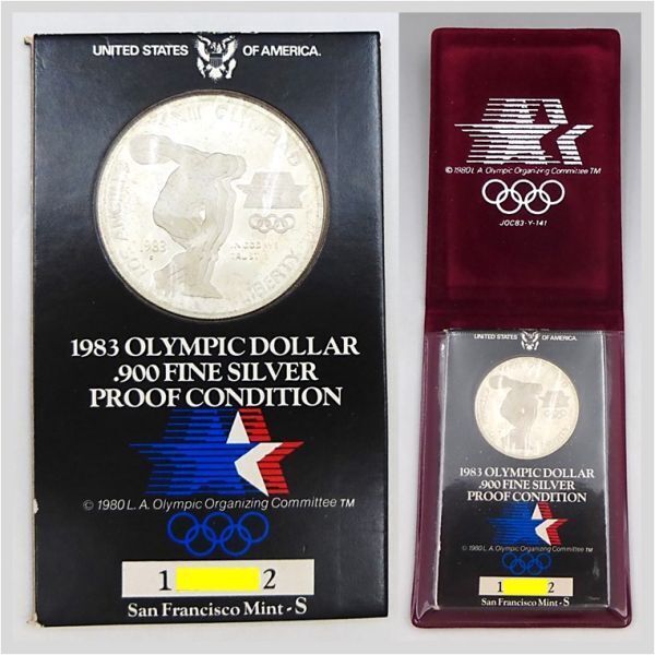 1983 OLYMPIC DOLLAR AMERICA オリンピック アメリカ 銀貨 26.73g 1ドル 900 FINE SILVER ★ 希少品 アンティーク コレクション 22-0052-01の画像1