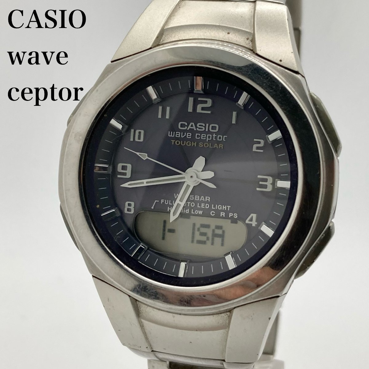 CASIOカシオ wave ceptor ウェーブセプター WVA-400J デジアナ 電波ソーラー メンズ腕時計 ジャンク 4-31-Aの画像1