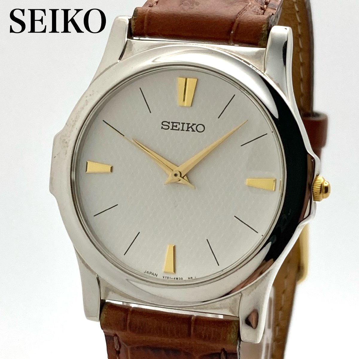 【稼働】SEIKO セイコー ホワイト文字盤 V701-2N00 クォーツ メンズ腕時計 4-34-Aの画像1