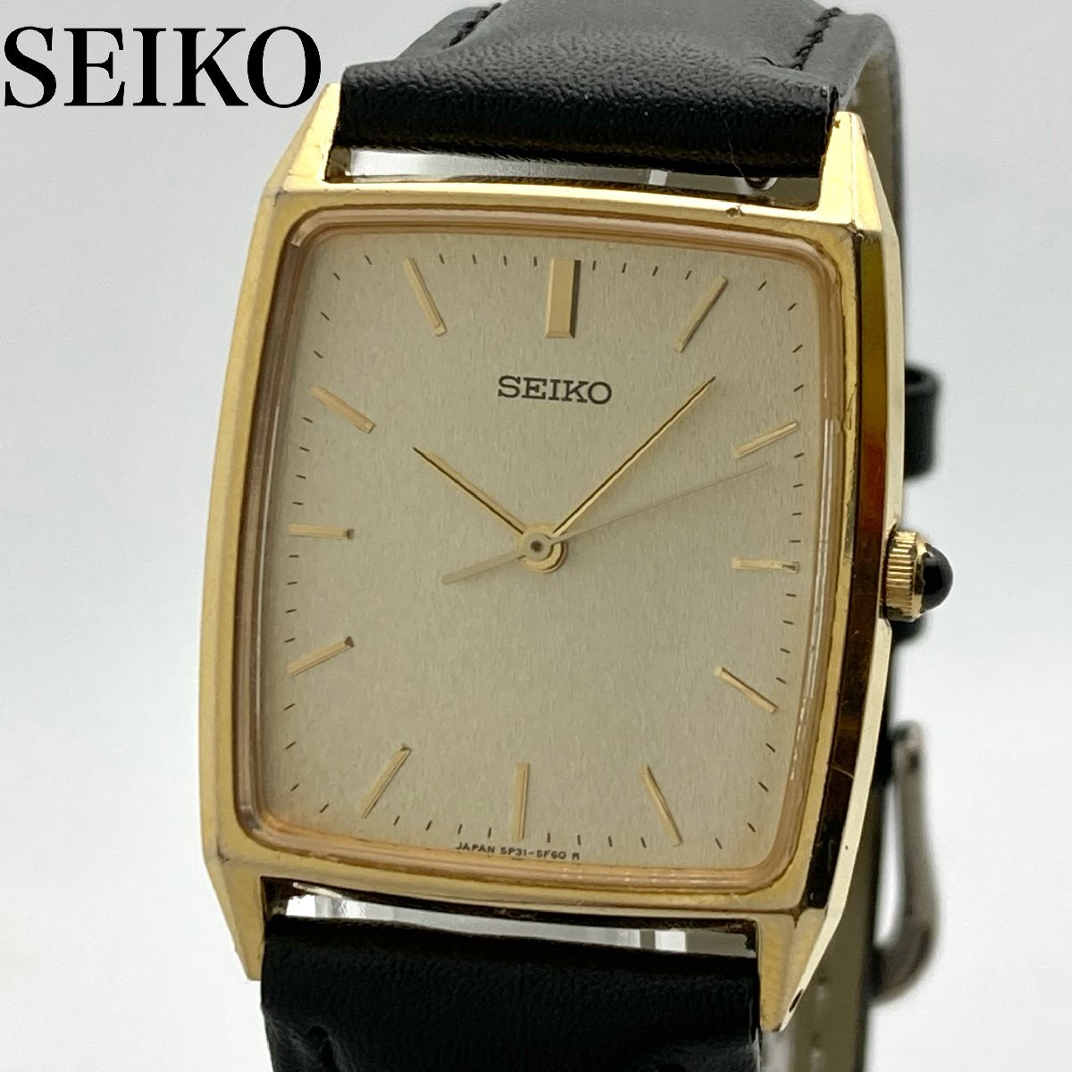 【稼働】SEIKO セイコー 5P31-5E10 ゴールドカラー文字盤 クォーツ 電池/ベルト交換済 ボーイズ/メンズ腕時計 4-39-A_画像1