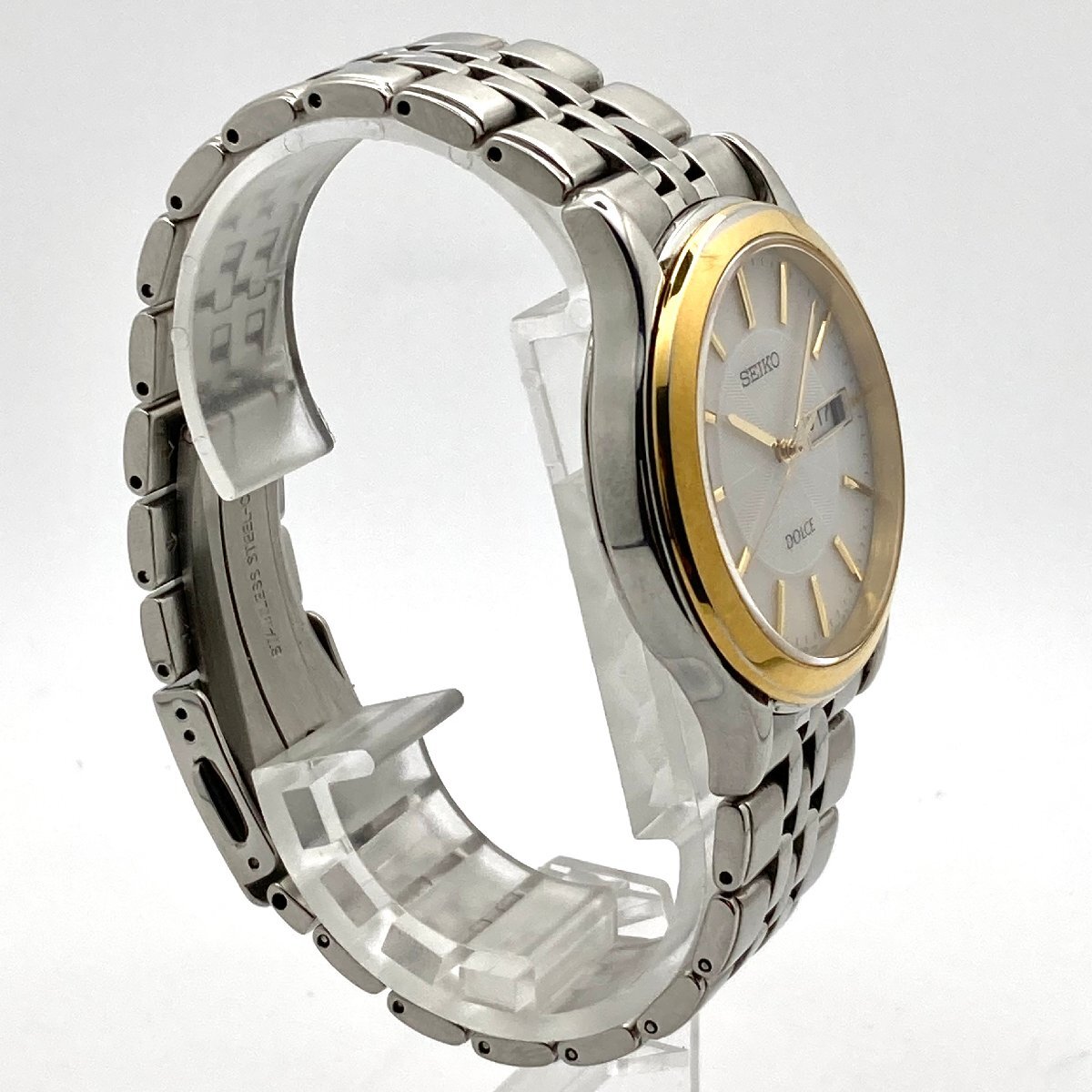 【稼働 良品ABランク】SEIKO セイコー ドルチェV158-0AC0 デイデイト ホワイト文字盤 ソーラー メンズ腕時計 2-13-Bの画像3