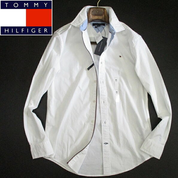 春物▼ 新品 未使用！ トミーヒルフィガー トリコロール ライン 長袖シャツ 白 ホワイト Mサイズ TOMMY HILFIGER 前立てラインの画像1