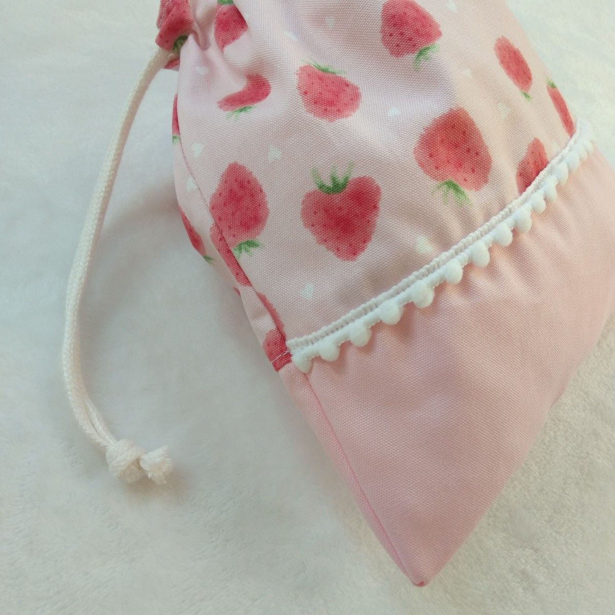 【巾着袋 2枚セット】いちごピンク＆お花の妖精  マチなし給食袋 女の子 ハンドメイド