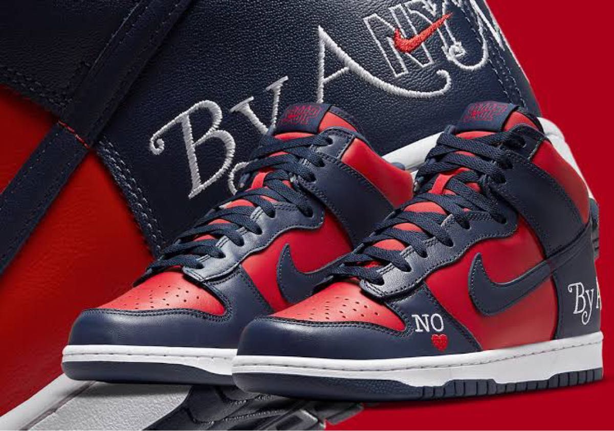 Supreme × Nike SB Dunk High By Any Means "Red/Navy-White"