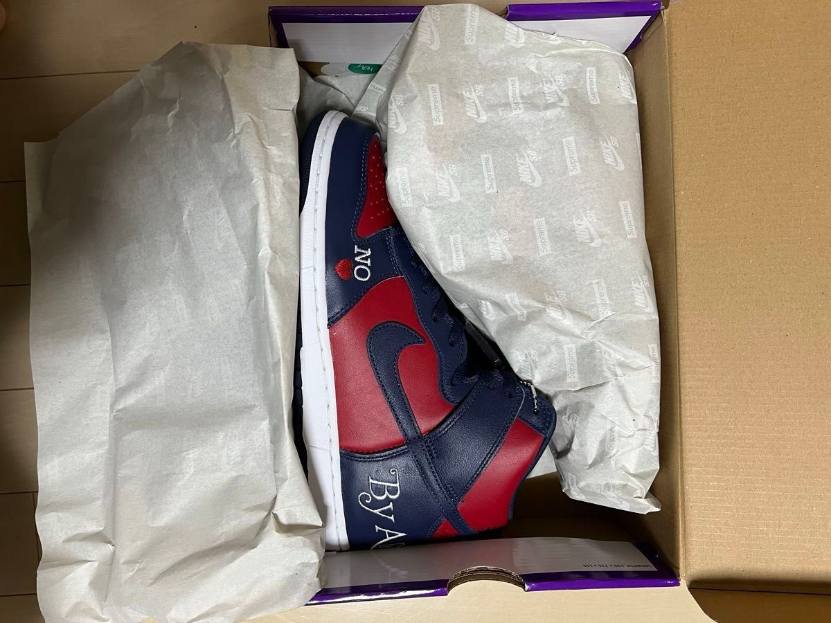 Supreme × Nike SB Dunk High By Any Means "Red/Navy-White"