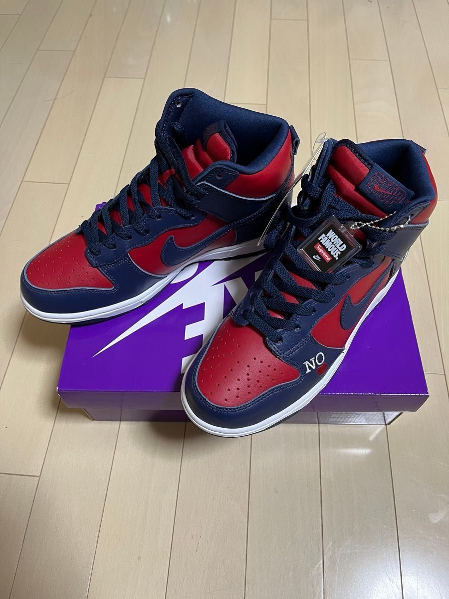 Supreme × Nike SB Dunk High By Any Means "Red/Navy-White"