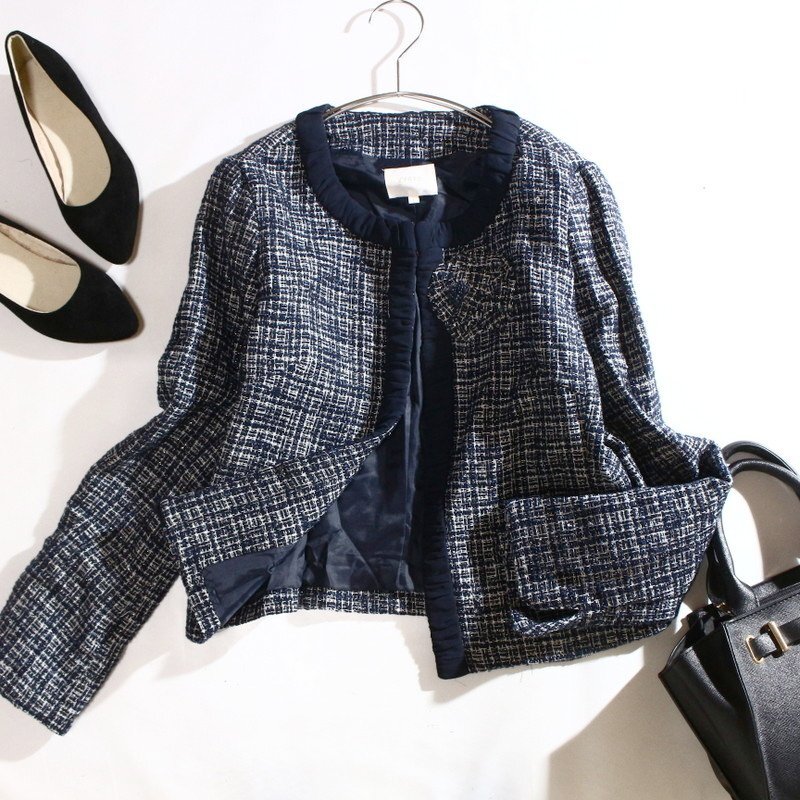  glove grove stock ) world ceremony corsage lame tweed jacket One-piece 2 point set formal L navy go in . type beautiful .