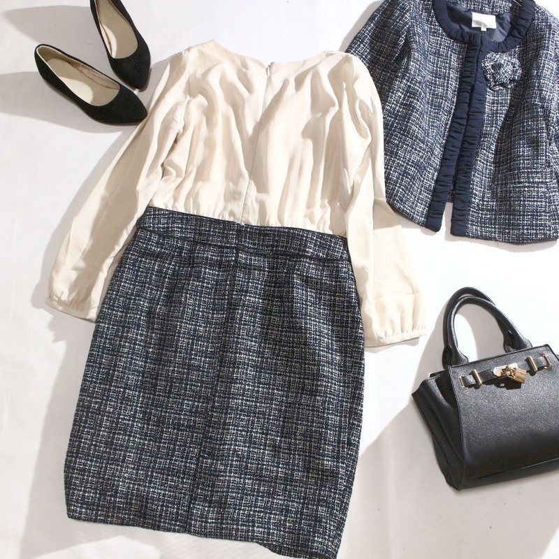  glove grove stock ) world ceremony corsage lame tweed jacket One-piece 2 point set formal L navy go in . type beautiful .