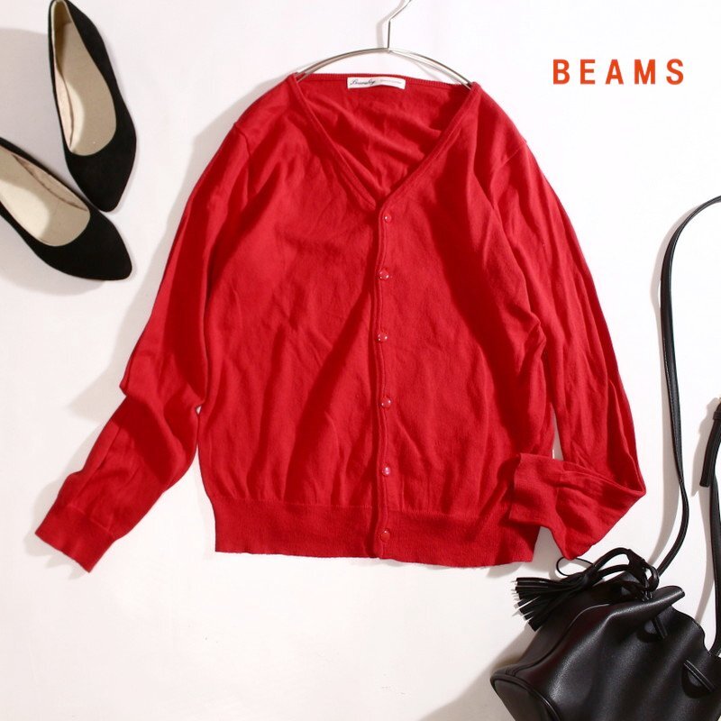  Beams BEAMS BOY spring V neck cotton knitted cardigan 1 red red 