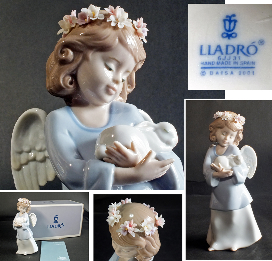 リヤドロ LLADRO【天使の宝物】１８㎝ エンゼル うさぎを抱いた天使 少女 スペイン製フィギュリン 本物保障 希少の画像1